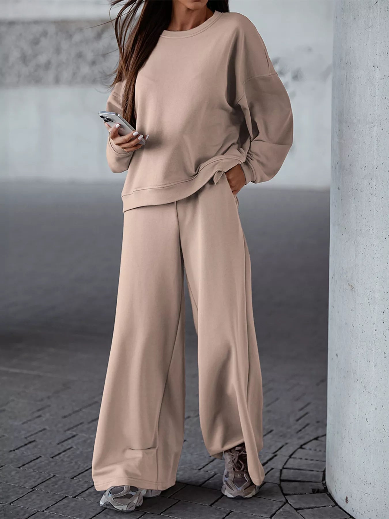 Casual Loose Fit Top and Pants Two-Piece Set OutfitFlow