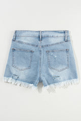 Distressed Raw Hem Denim Shorts