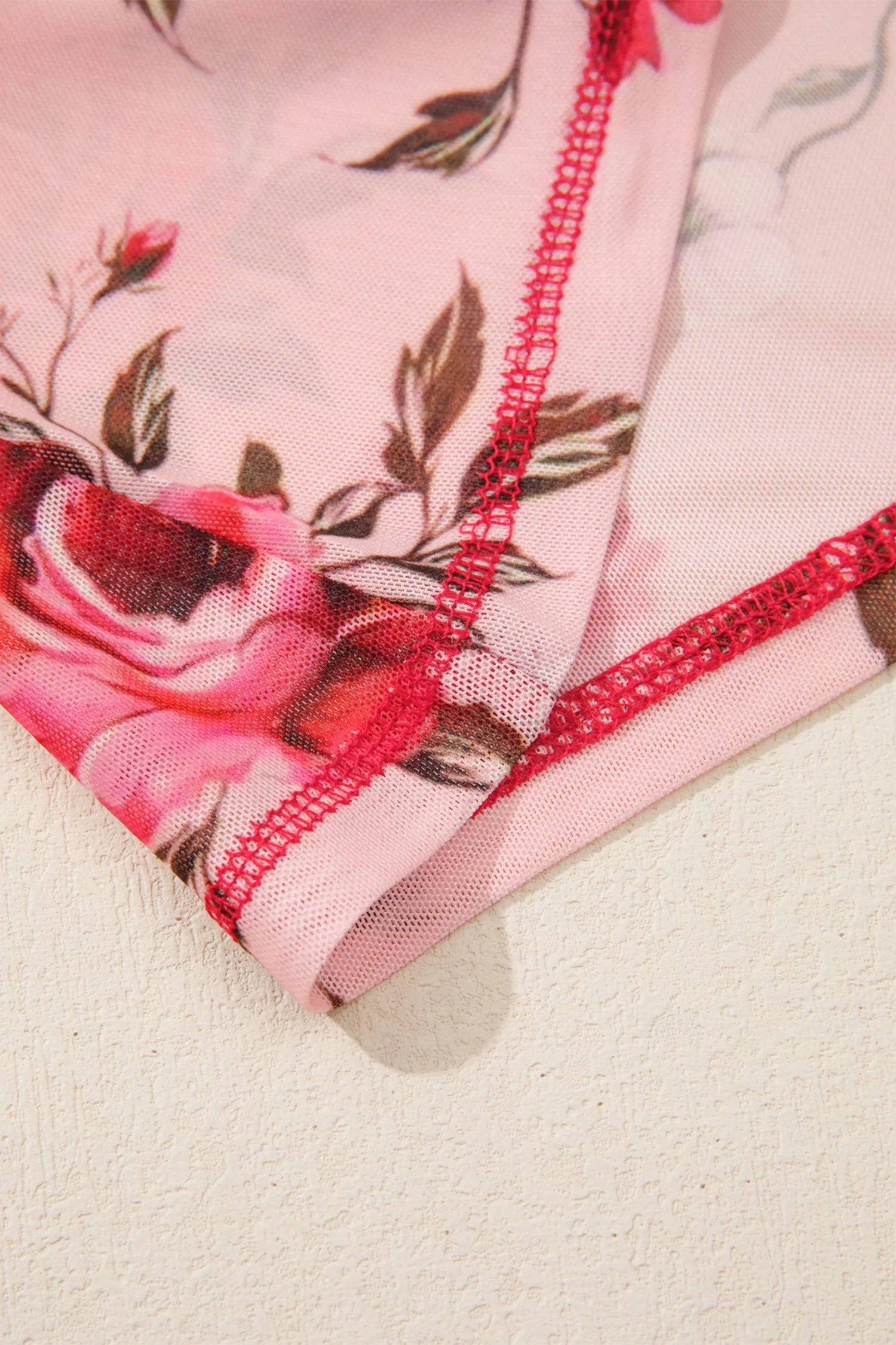 Floral Print Exposed Seam Detail Mesh Long Sleeve Top OutfitFlow