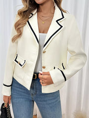 Contrast Trim Button-Up Blazer Trendsi