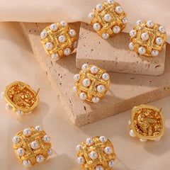 Copper Shell Pearl Stud Earrings OutfitFlow