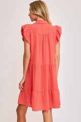 Umgee Full Size Johnny Collar Ruffle Cap Sleeve Tiered Dress Plus Size OutfitFlow