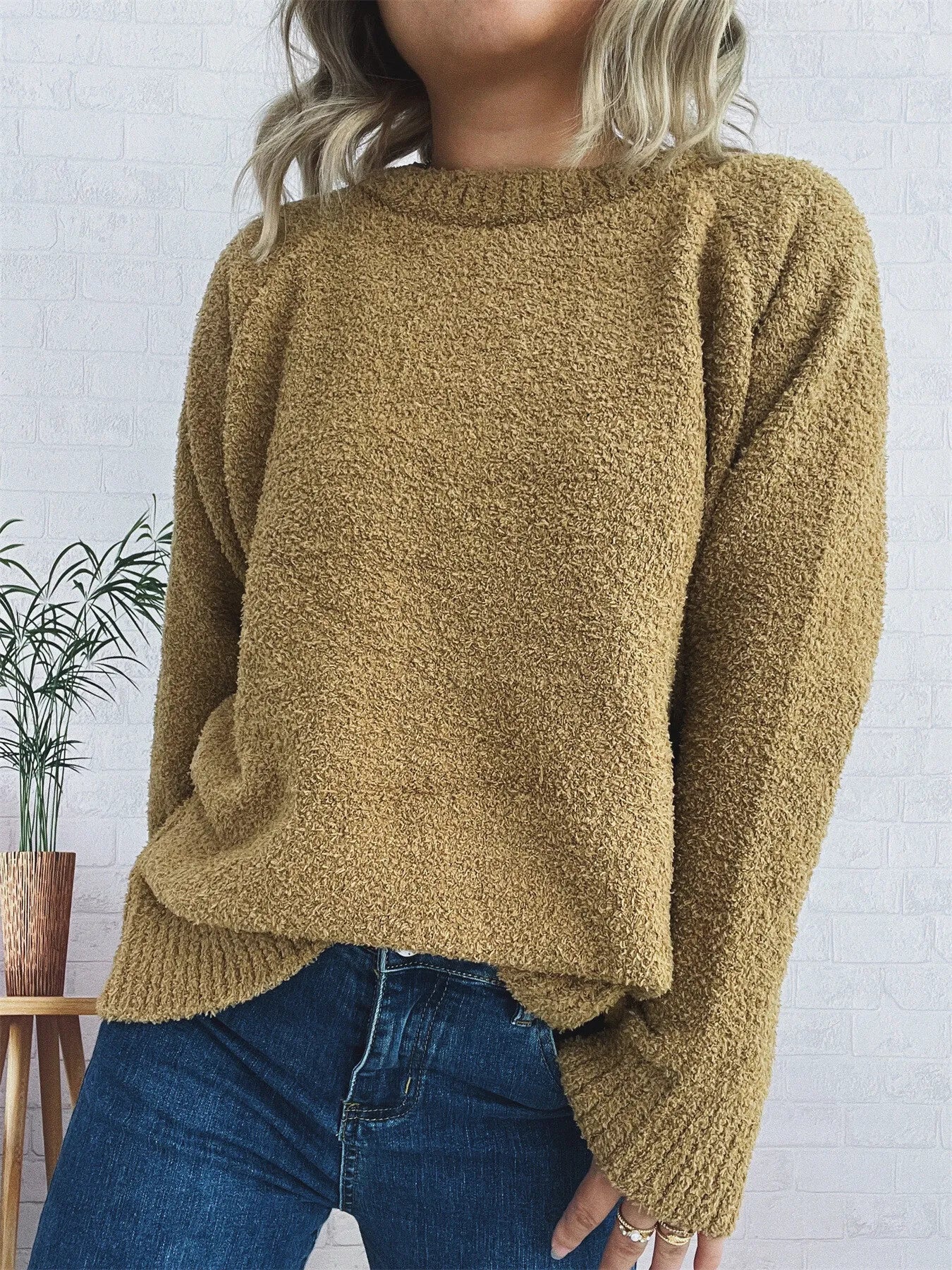 Round Neck Raglan Sleeve Sweater OutfitFlow