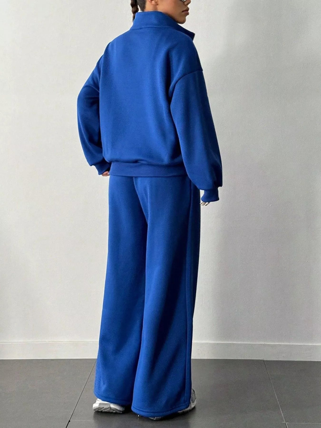 Half-Zip Long Sleeve Sweatshirt and Pants Set OutfitFlow