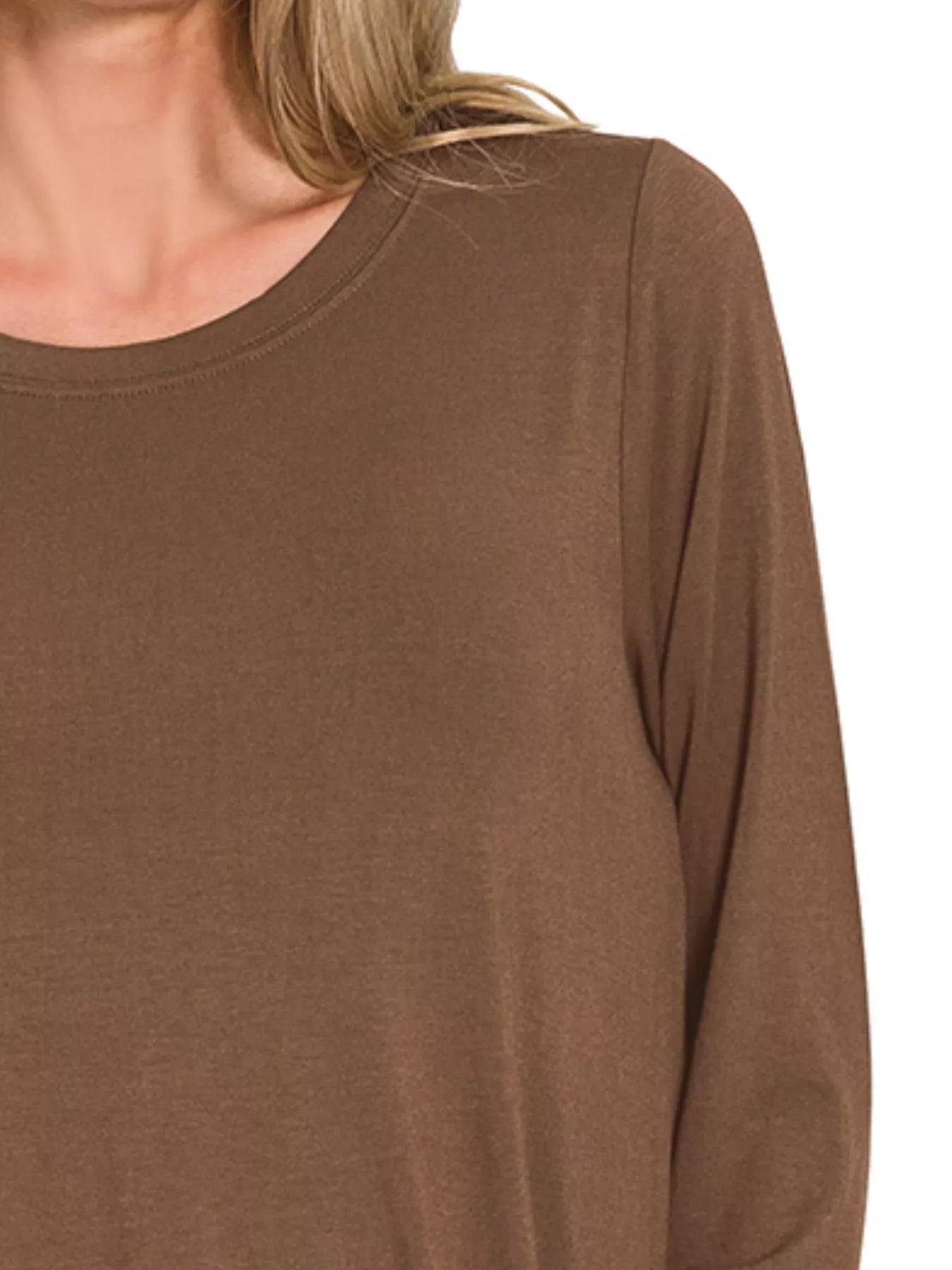 Zenana Flowy Round Hem Rayon Long Sleeve Top OutfitFlow