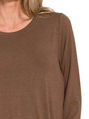 Zenana Flowy Round Hem Rayon Long Sleeve Top OutfitFlow