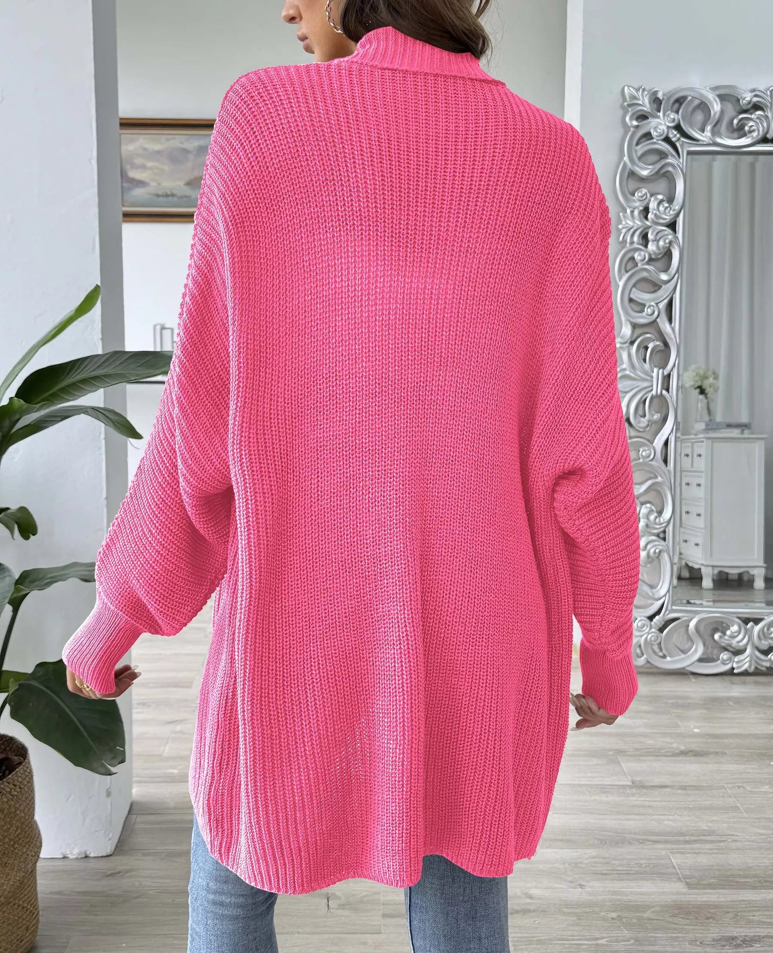 Open Front Ribbed Knit Cardigan OutfitFlow
