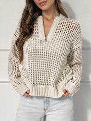 Half-Zip Detail Long Sleeve Sweater OutfitFlow