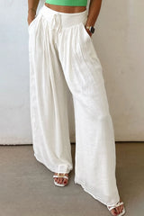 Flowy Wide Leg Pants with Drawstring Waist White OutfitFlow