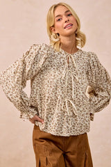 BiBi Floral Printed Peplum Blouse with Shirring and Tied OutfitFlow