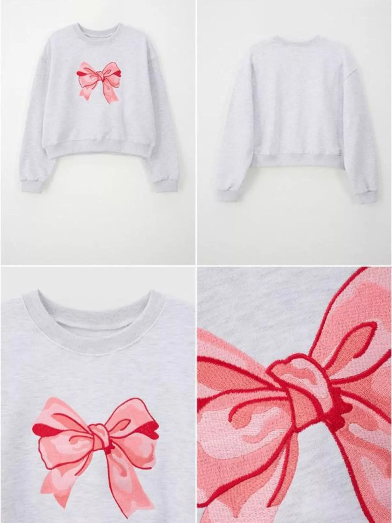 Bow Graphic Round Neck Long Sleeve Sweatshirt OutfitFlow