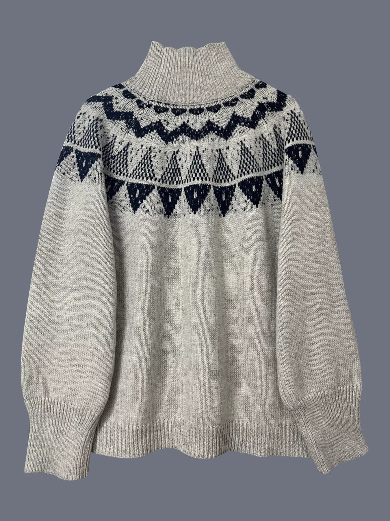 Nordic Pattern High Neck Sweater OutfitFlow