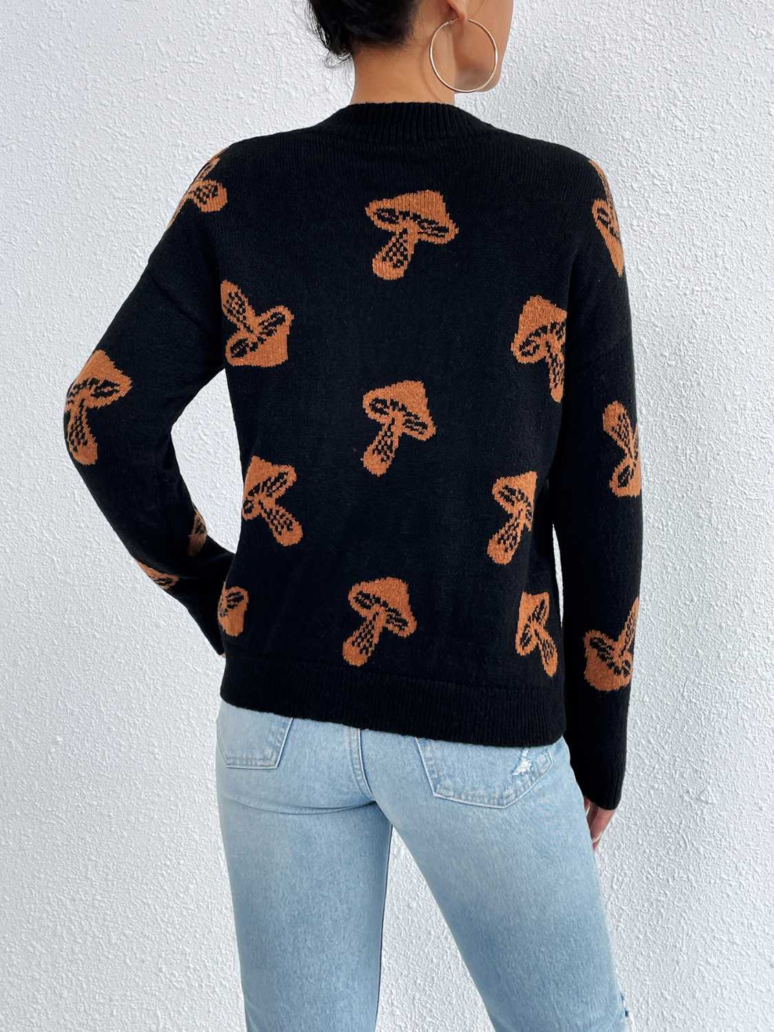 Patterned Drop Shoulder Sweater Trendsi