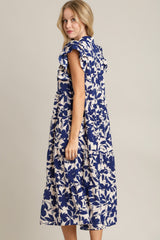 Umgee Full Size Floral Collared Ruffle Cap Sleeve Midi Dress Plus Size OutfitFlow