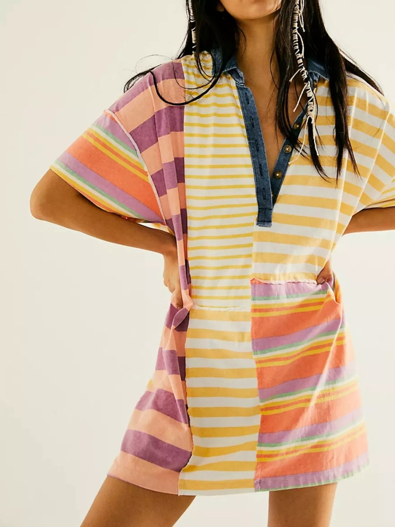 Striped Oversized Half Button Shirt Dress Orange Stripes OutfitFlow