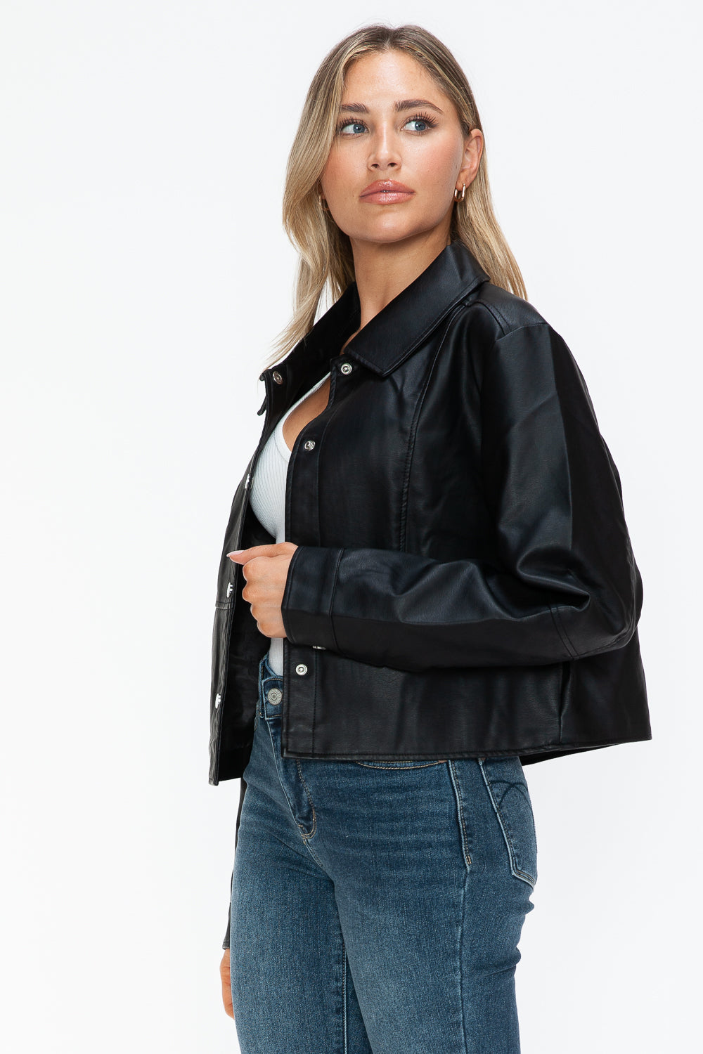 Outfit Flow - Snobbish Snap Down Long Sleeve PU Leather Jacket