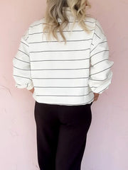 Striped Quarter Zip Sweatshirt with Relaxed Fit OutfitFlow