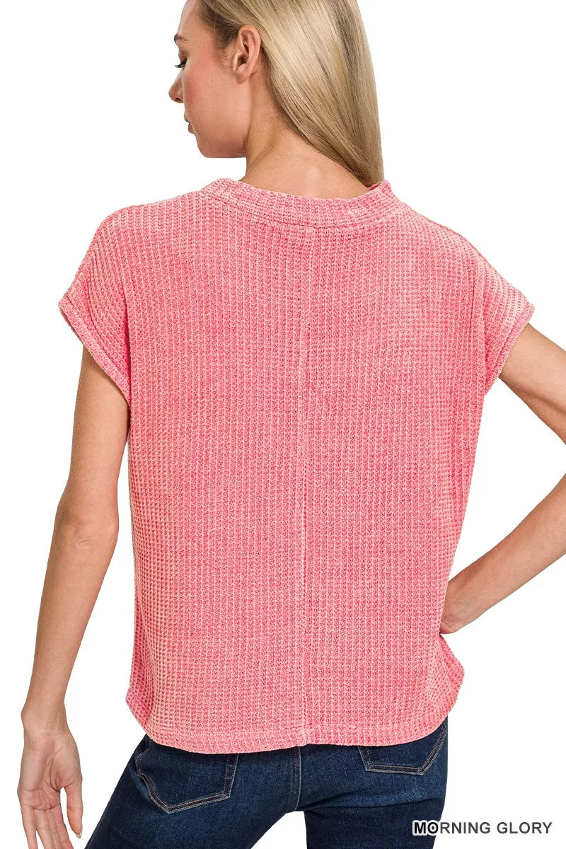 Zenana Chenille Waffle Short Sleeve Sweater OutfitFlow
