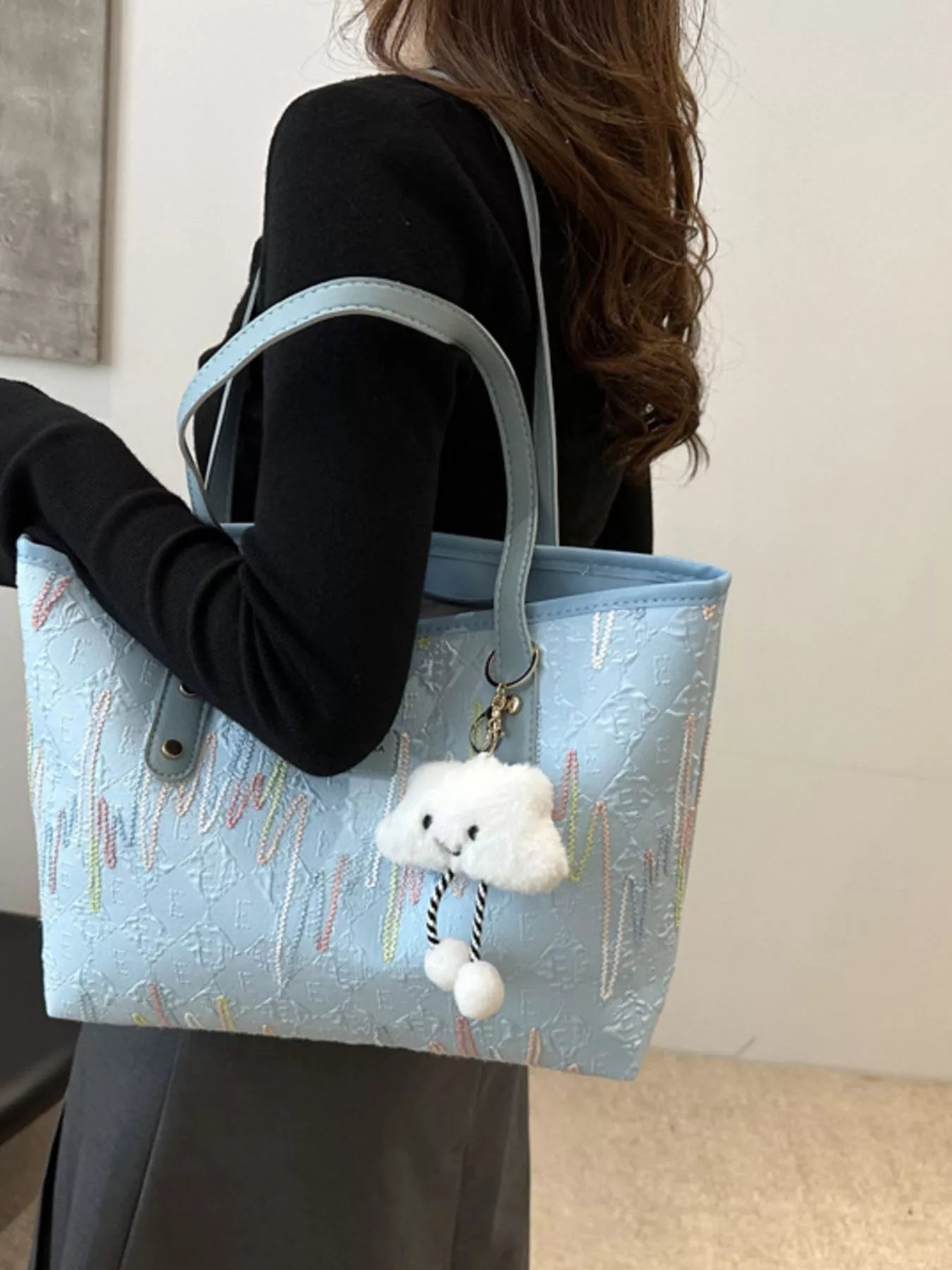 Embossed Pattern Shoulder Bag OutfitFlow