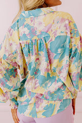 Printed Button Down Lantern Sleeve Shirt OutfitFlow