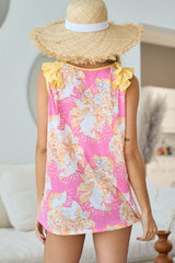 BiBi Printed V Neck Ruffled Tank OutfitFlow