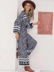 Outfit Flow - Printed Long Sleeve Wide Leg Jumpsuit