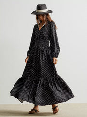 Polka Dot Long Sleeve Maxi Dress OutfitFlow
