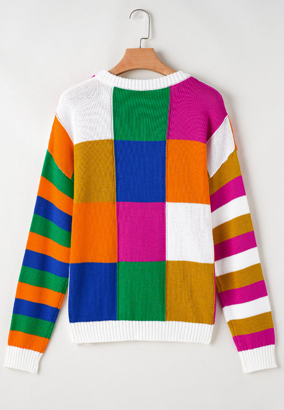 Outfit Flow - Color Block Round Neck Long Sleeve Sweater