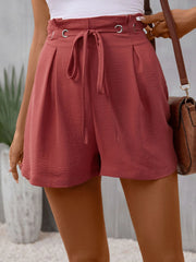 Tied Solid Color Shorts OutfitFlow