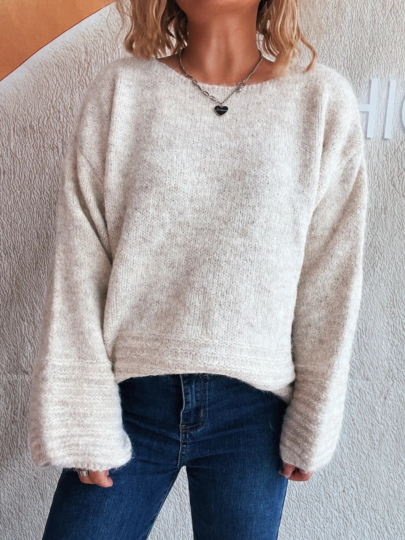 Relaxed Fit Round Neck Sweater Trendsi