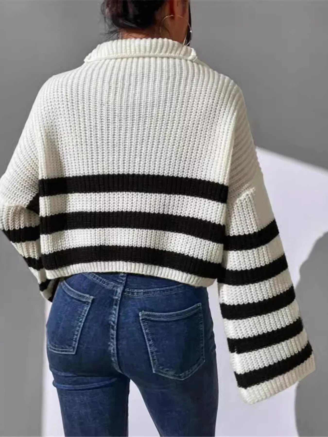 Striped Half Zip Cropped Sweater OutfitFlow