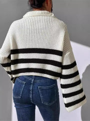 Striped Half Zip Cropped Sweater OutfitFlow