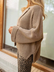 Asymmetrical Button Detail Sweater Trendsi