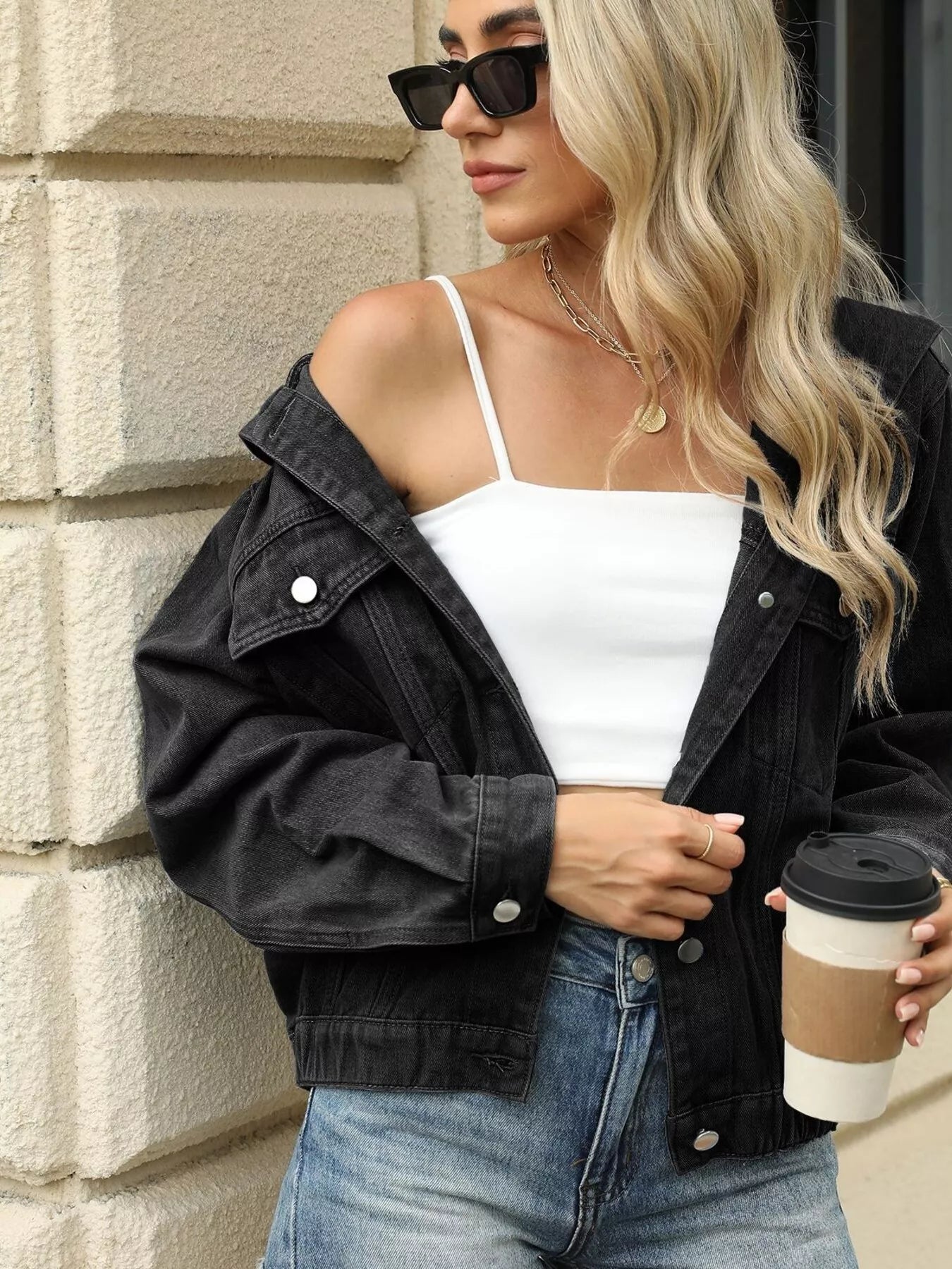 Washed Button Up Hooded Denim Jacket OutfitFlow