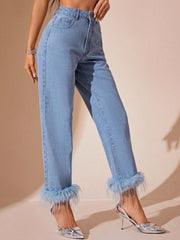 Outfit Flow - Plush Hem High Rise Straight Jeans