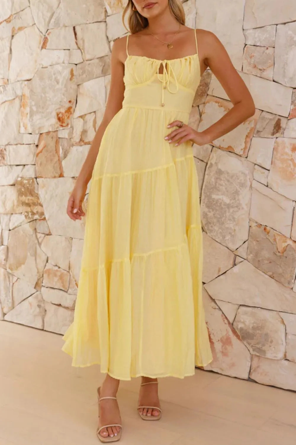 Ruched Smocked Back Cami Dress OutfitFlow