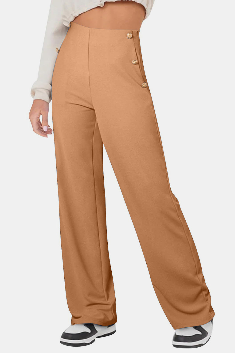 Outfit Flow - Decorative Button High Rise Pants