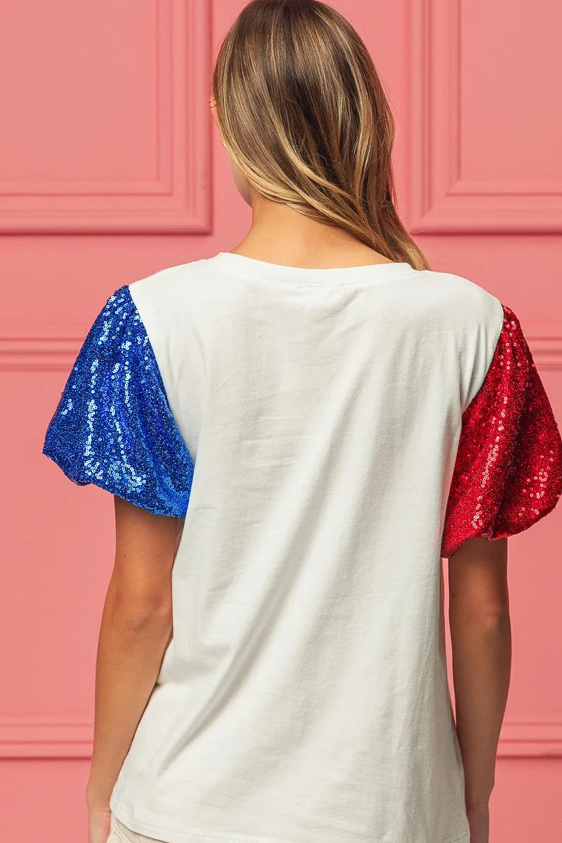 BiBi Sequin American Flag Bow Top OutfitFlow