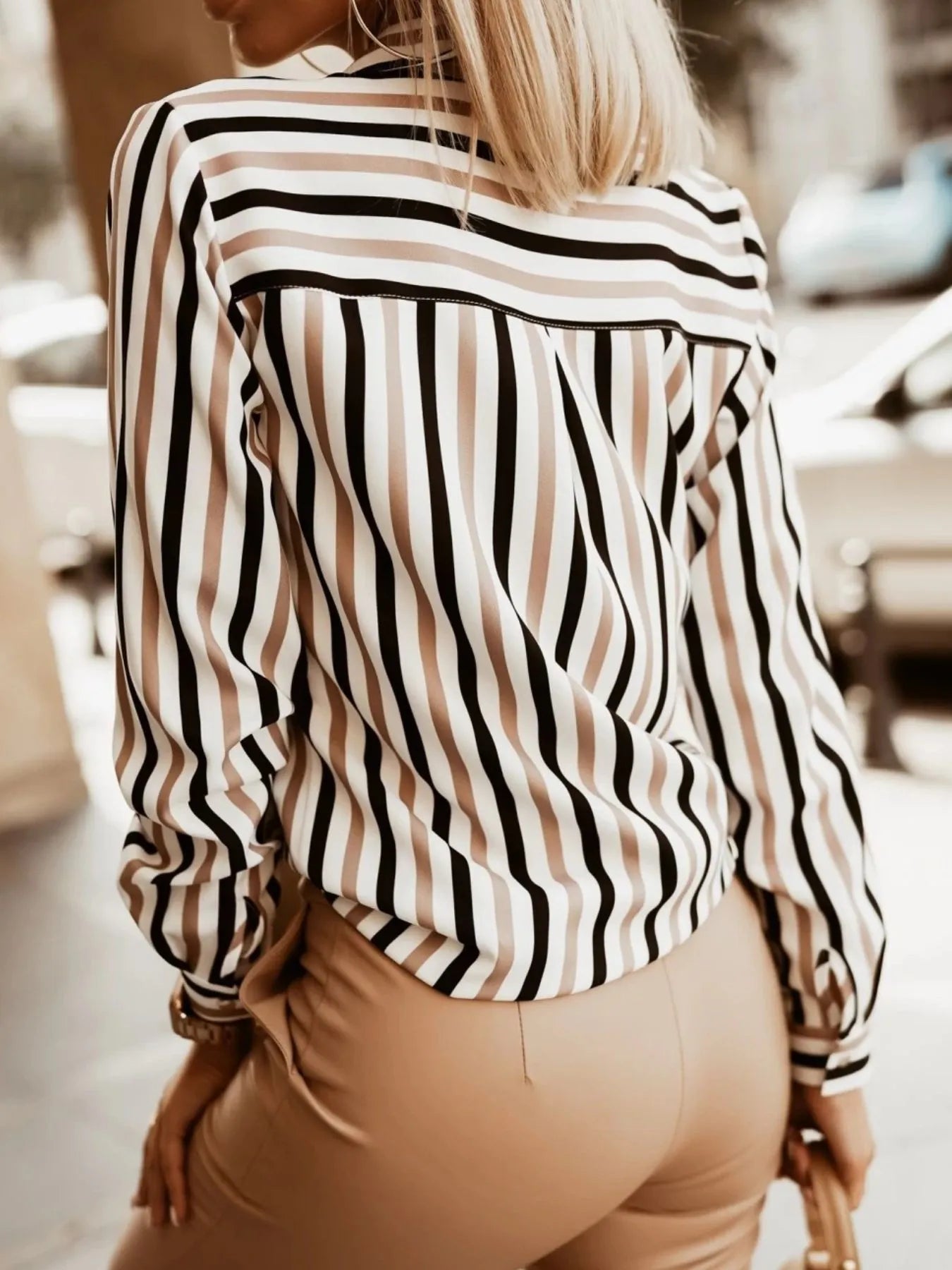 Striped Button-Down Long Sleeve Shirt OutfitFlow