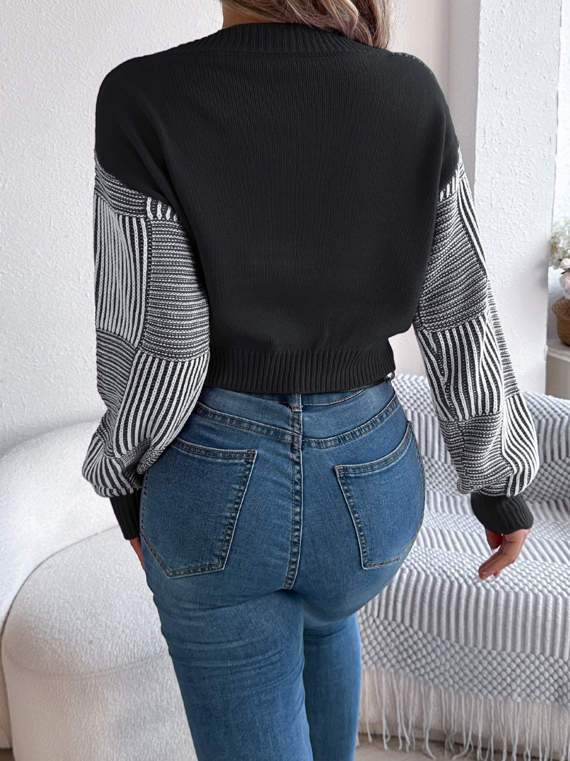 Outfit Flow - Striped V-Neck Long Sleeve Sweater