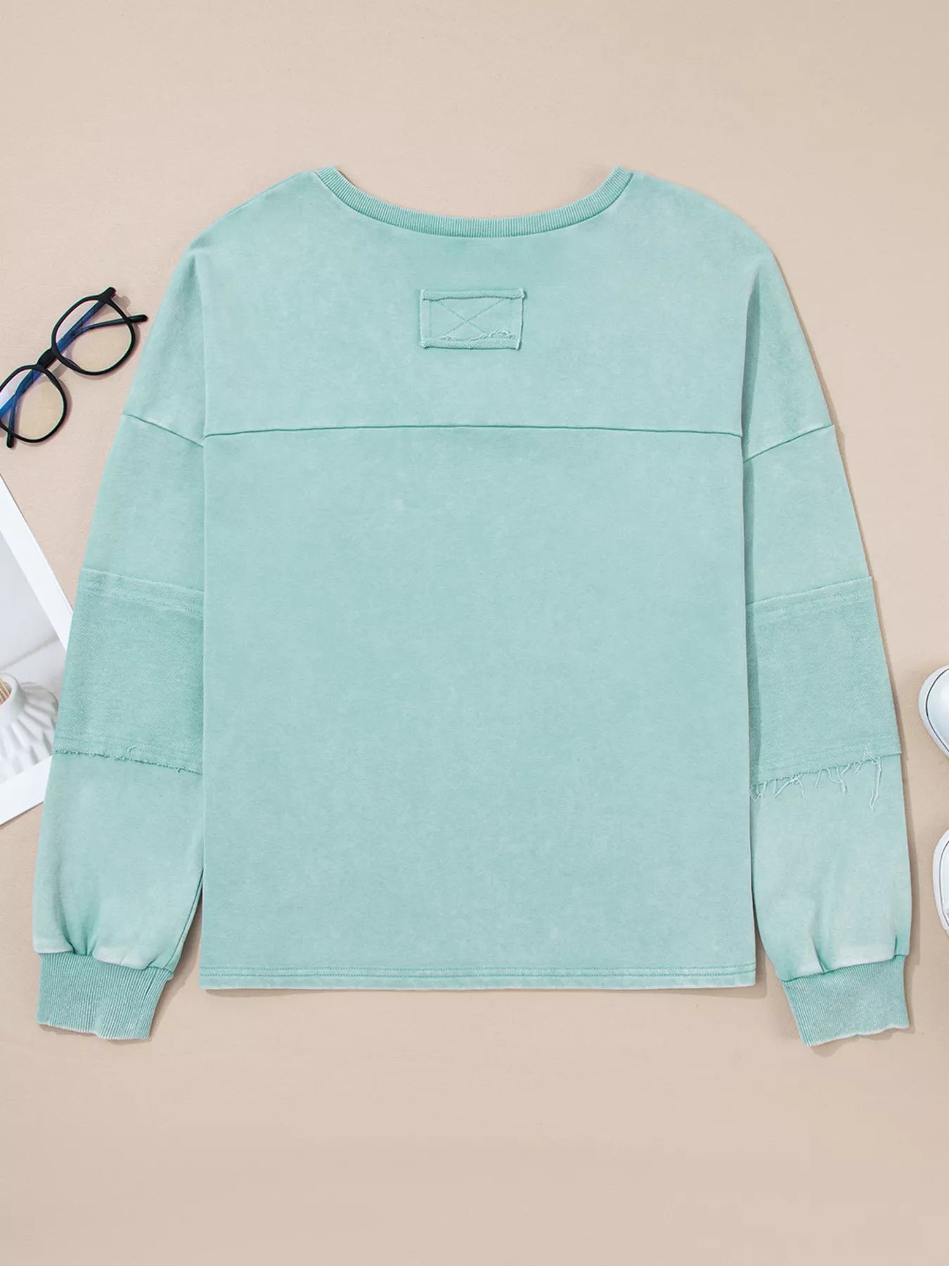 Mineral Wash Exposed Seam Buttoned V Neck Top OutfitFlow