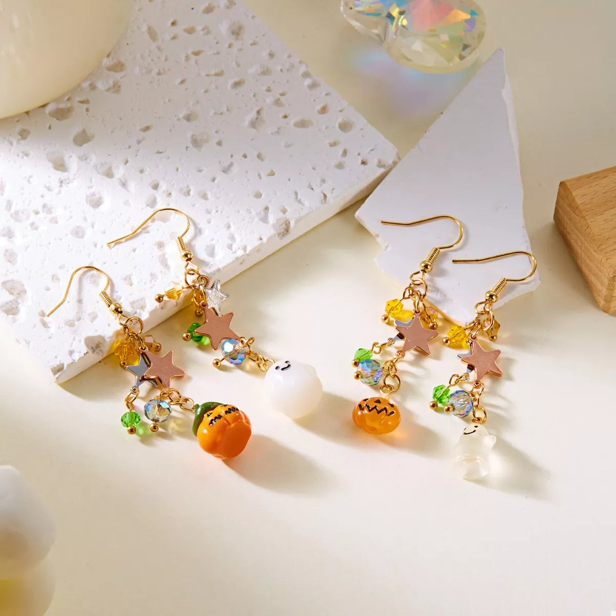 Halloween Asymmetrical Pumpkin Ghost Earrings OutfitFlow