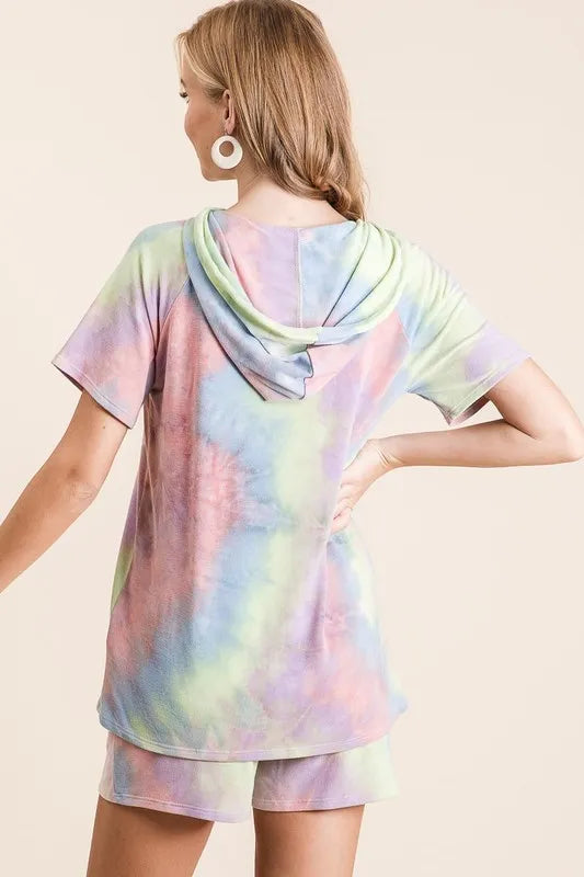 BiBi Tie Dye Terry Hoodie with Drawstring OutfitFlow