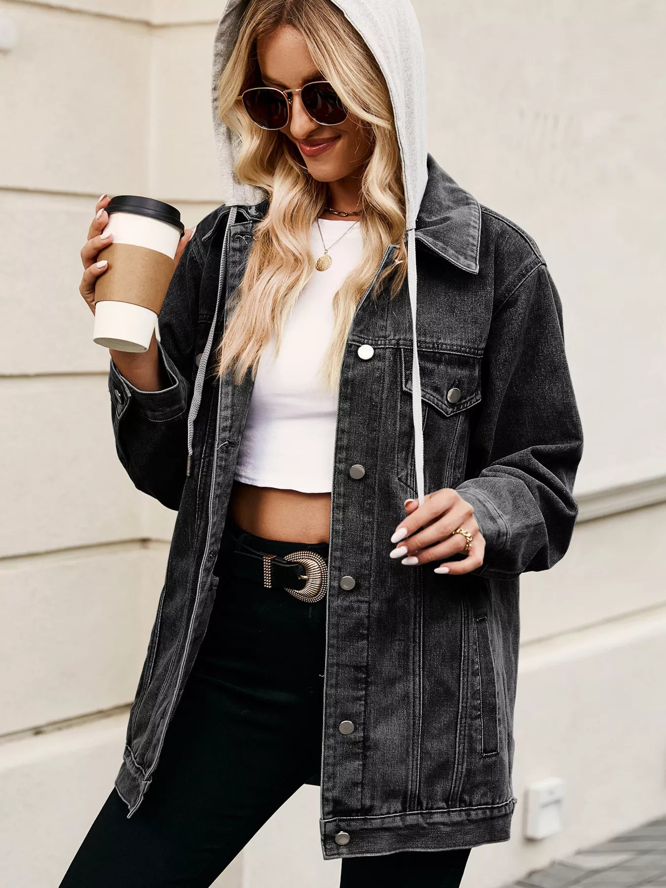 Button Up Long Sleeve Denim Jacket OutfitFlow
