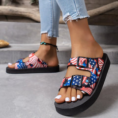 American Flag Patriotic Double Strap Sandals OutfitFlow