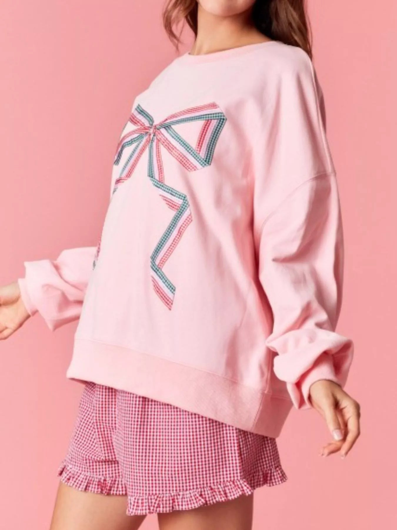 Bow Crew Neck Sweatshirt OutfitFlow