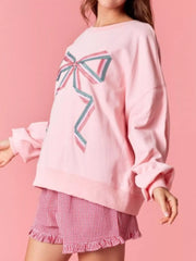Bow Crew Neck Sweatshirt OutfitFlow