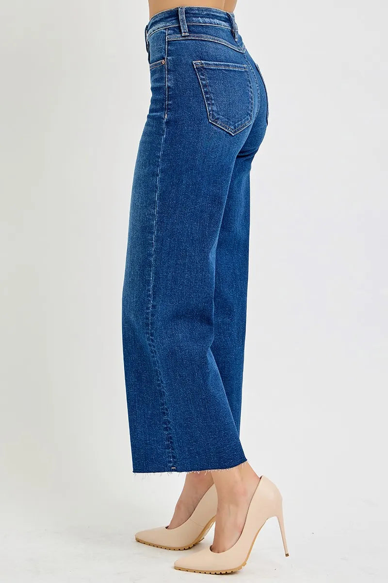 RISEN Full Size Tummy Control High Rise Wide Crop Jeans Plus Size Trendsi