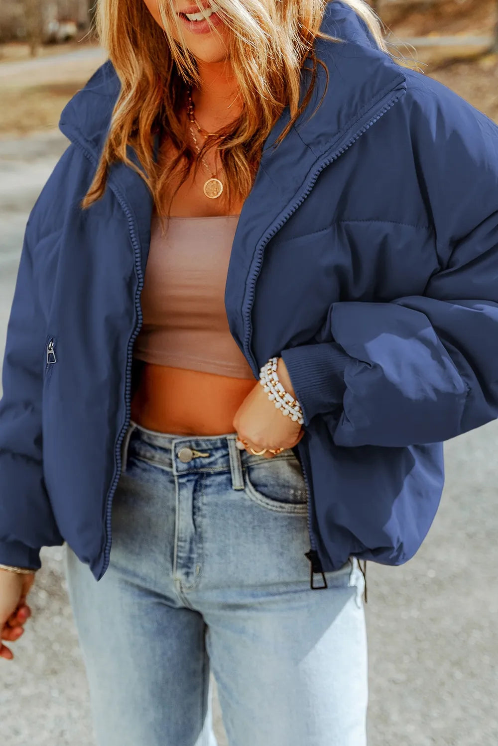 Zip Up Collared Neck Coat with Pockets Trendsi