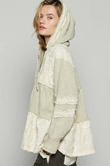 POL Raw Hem Color Block Hooded Jacket OutfitFlow
